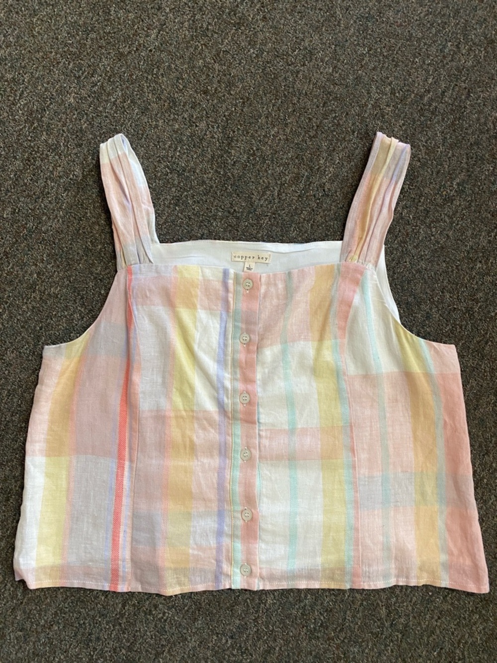 Copper Key Pastel Multi-Stripe Button-Front Tank Top